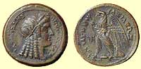 A coin of Cleopatra I (the first Cleopatra reigned 180-176 BC)
